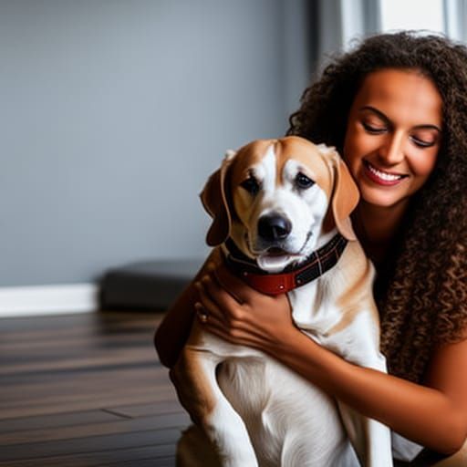 Woman and Dog Share a Silent Hug