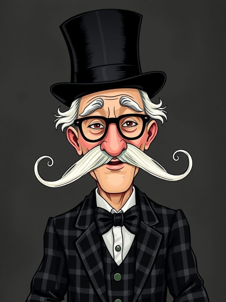 Whimsical Illustration of Man with Extravagant Mustache