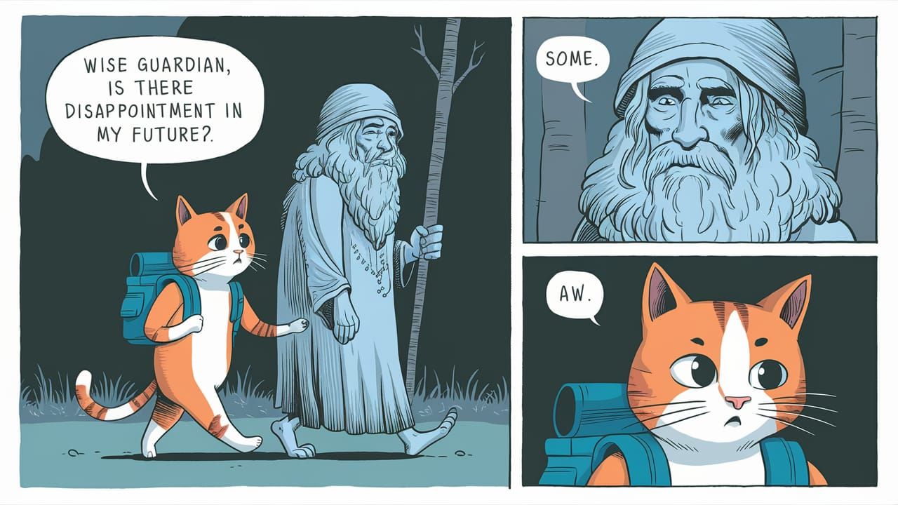 Cat Asks Forest Guardian About Disappointment: Comic Strip