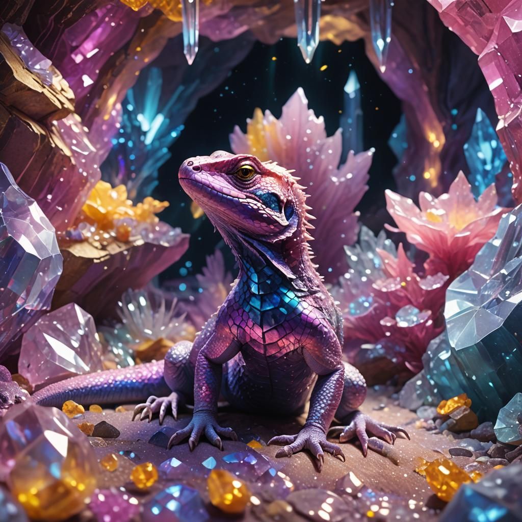 Glittering Lizard in Crystalline Cave: Fantasy Concept Art
