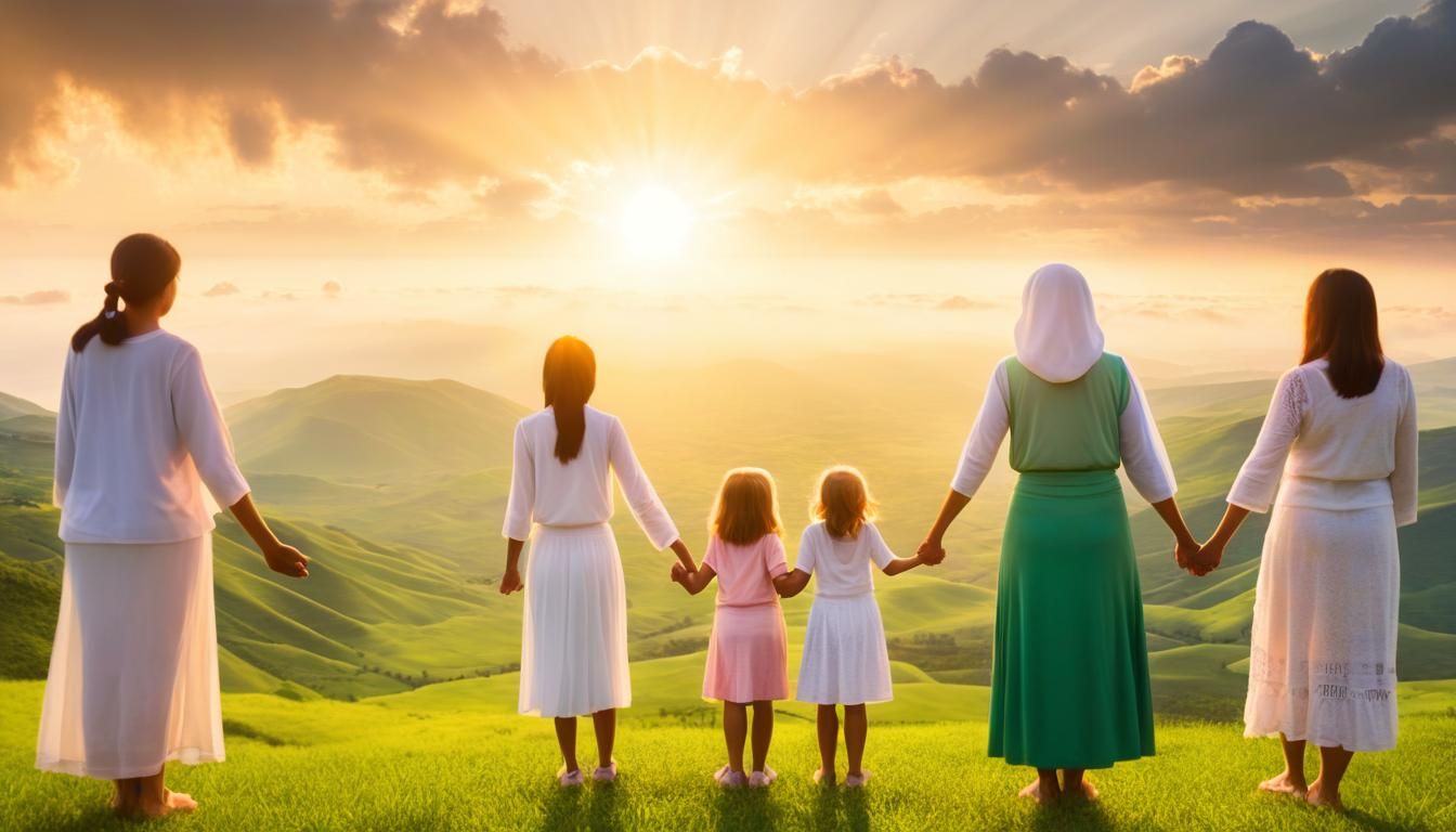 Women and Children Watch Sunrise in Valley