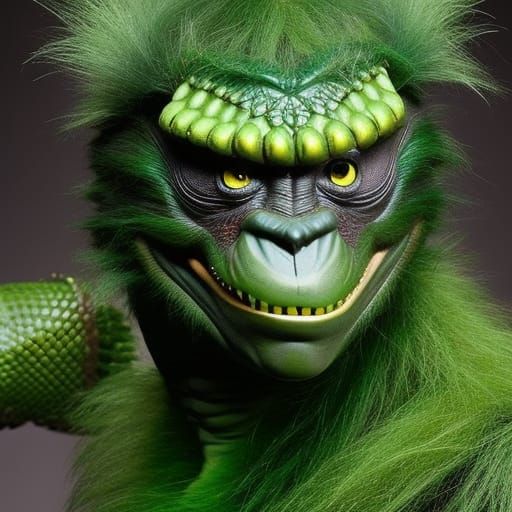 Surreal Grinch-like Creature with Reptilian Eye