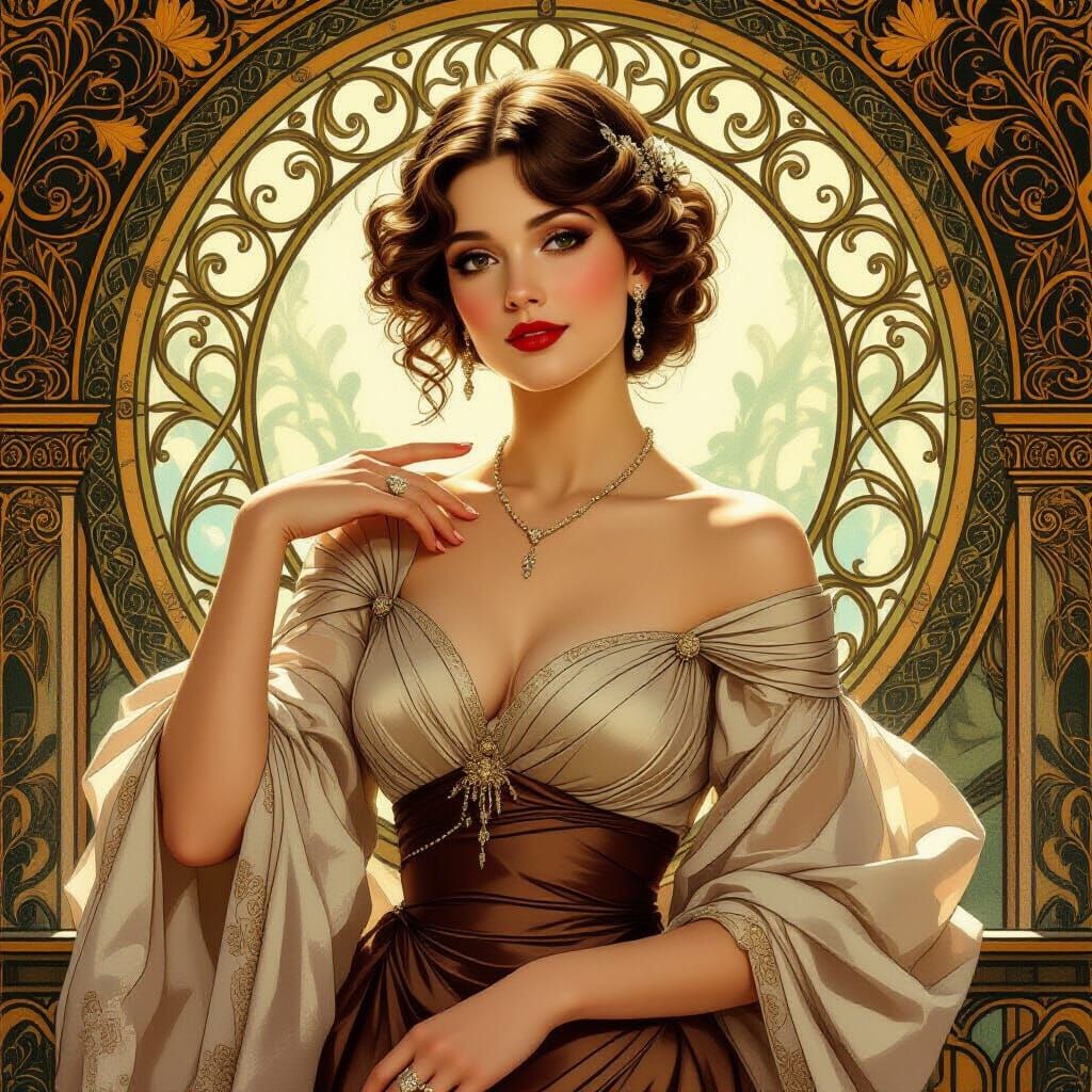 Elegant Woman Portrait in Art Nouveau Style