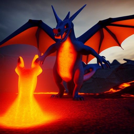 Charizard in Volcano: 3D Rendered Art