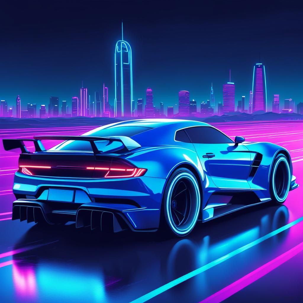 Futuristic Neon Race Cars in Synthwave Style