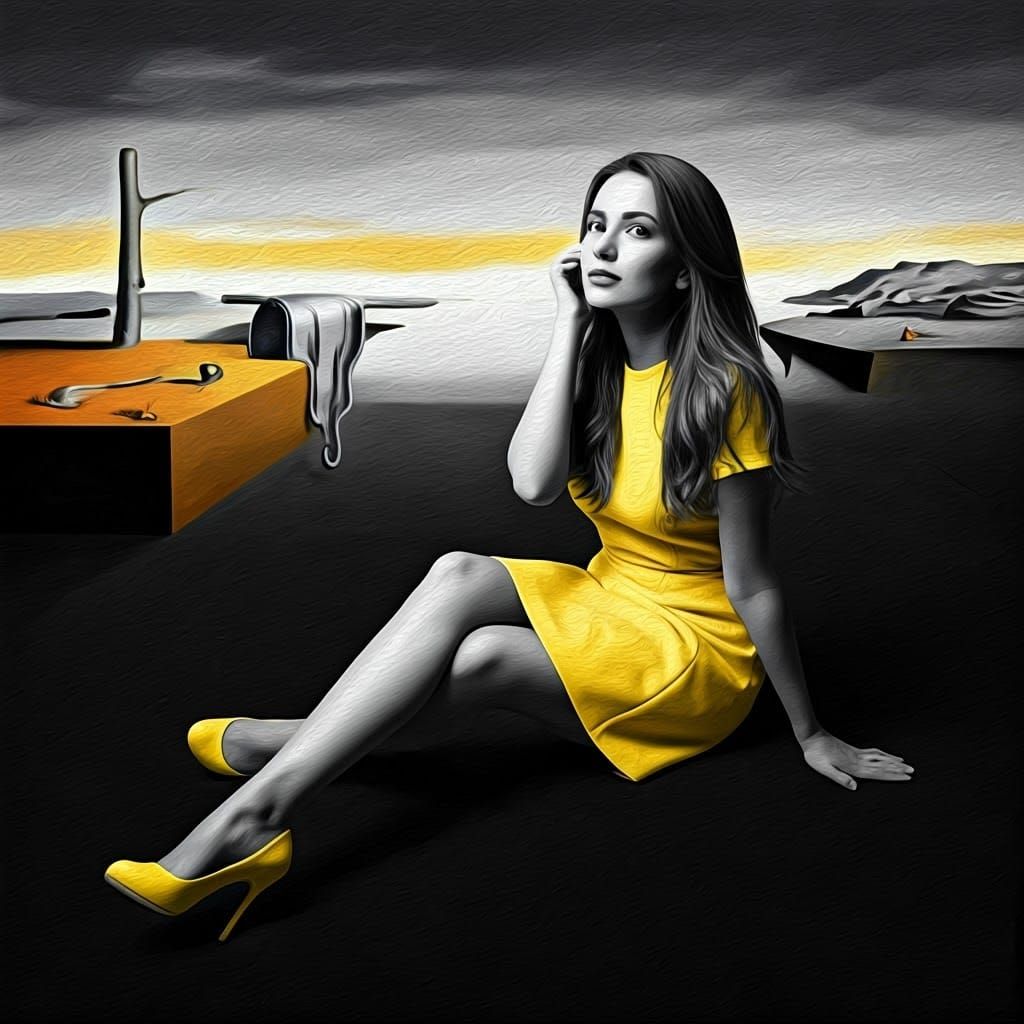 Woman in Yellow Dress: Surrealist Oil Painting