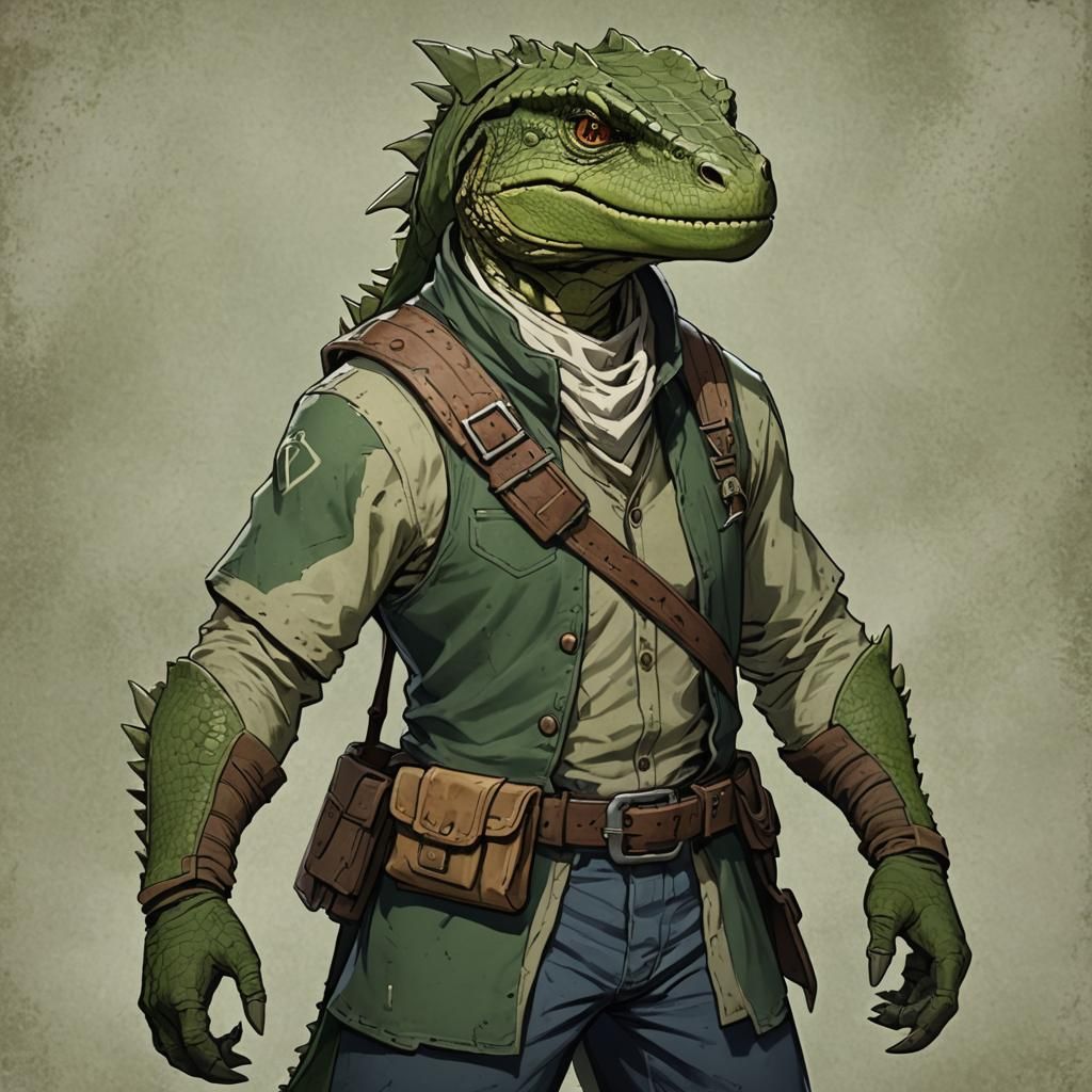 Lizardfolk Ranger: 3D Digital Art in Pixar Style
