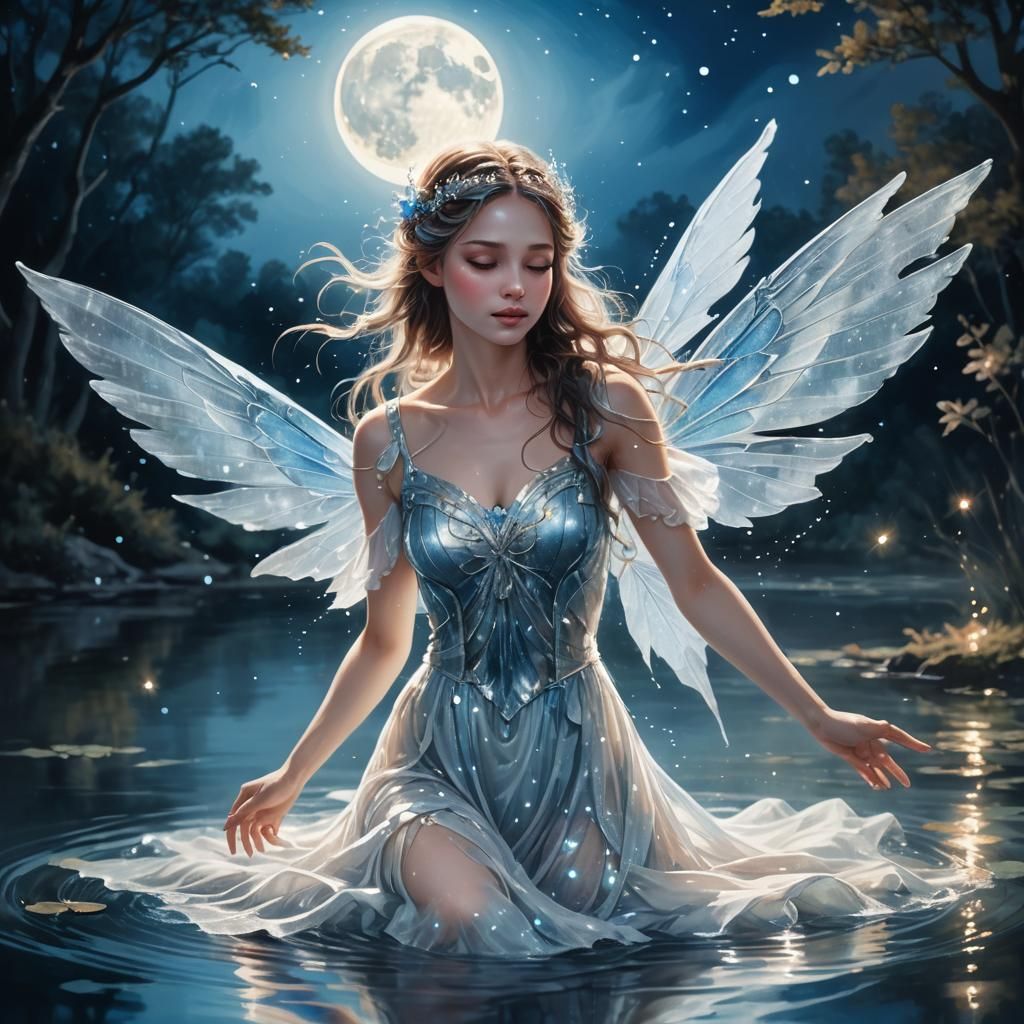 Fairy in Moonlight: An Art Nouveau Illustration