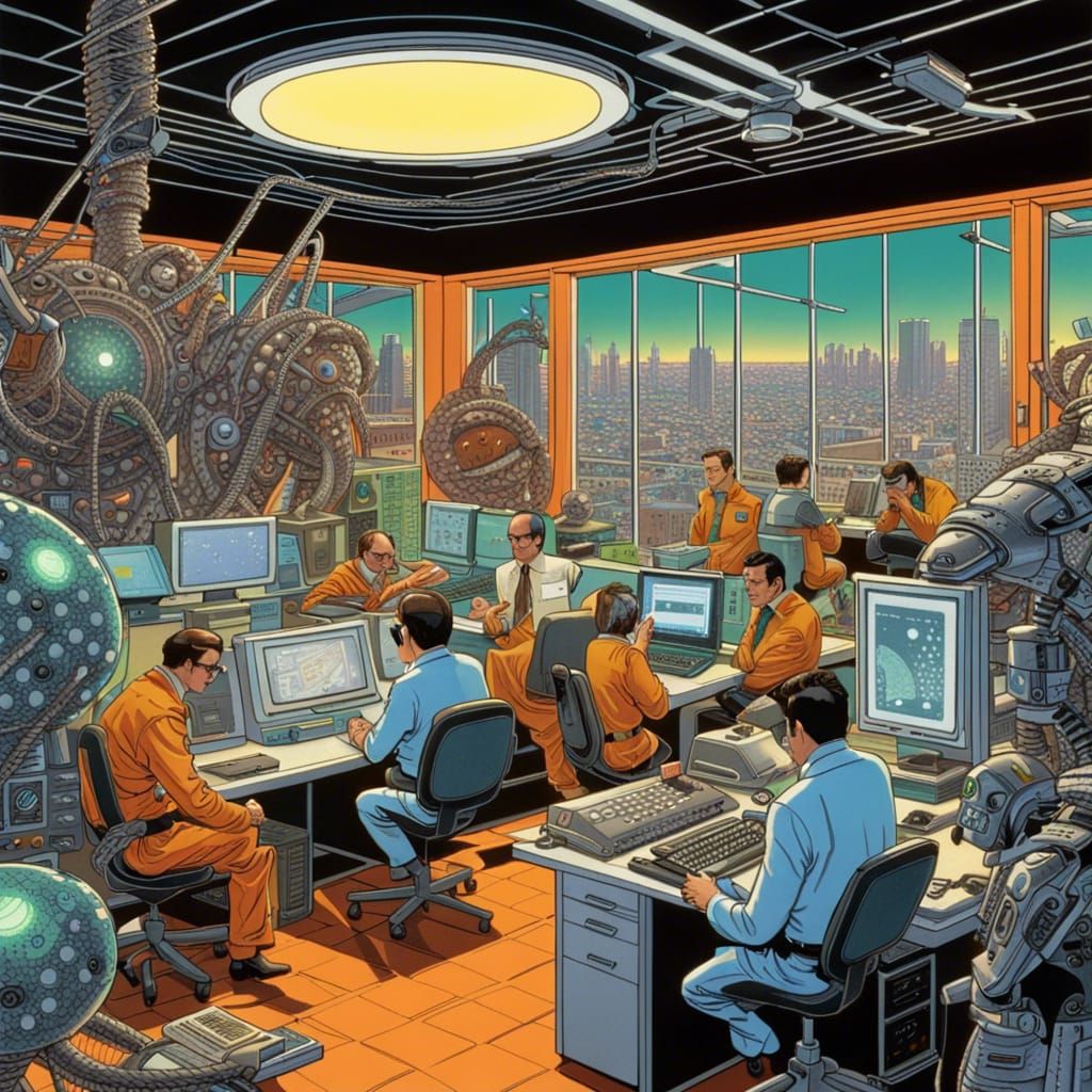 Sci-Fi Office Scene with Something Wrong