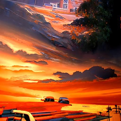 Tranquil Suburban Street at Sunset: Oil Painting