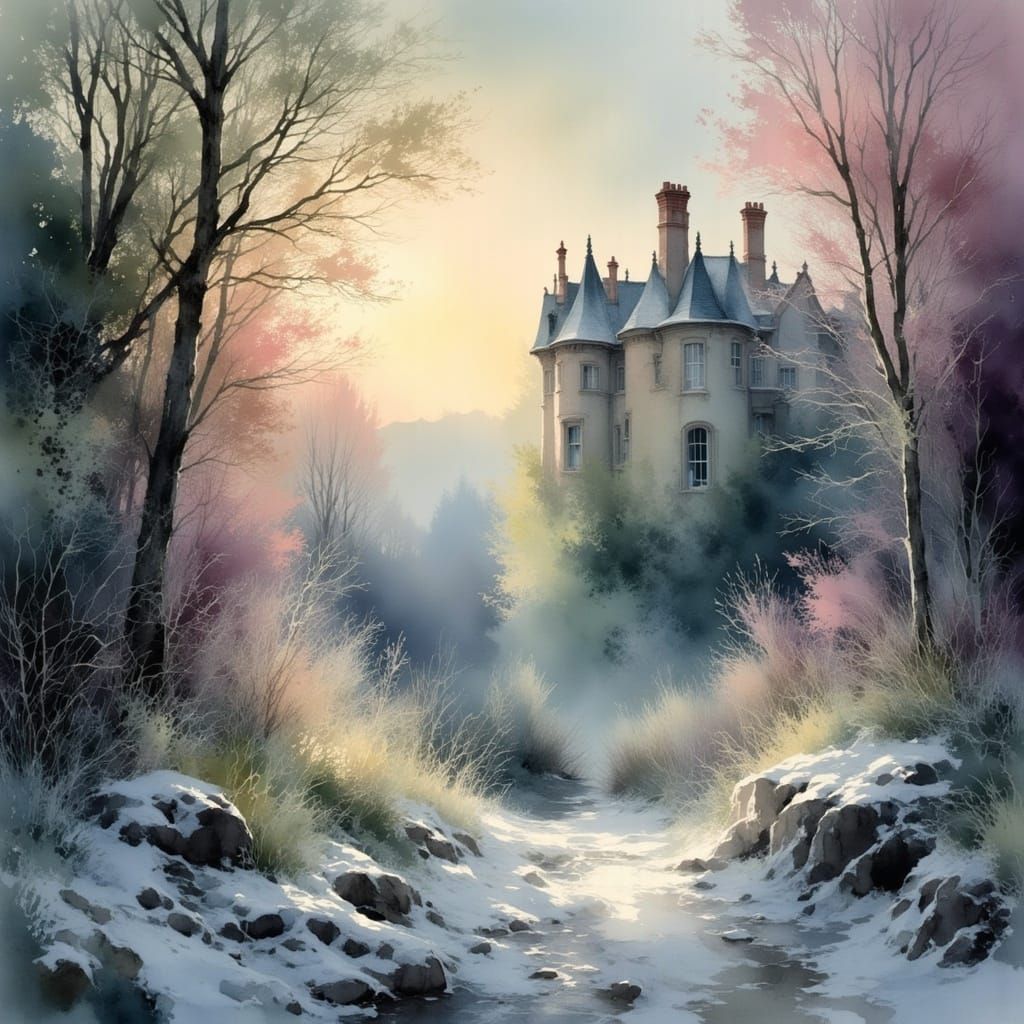 Winter Forest Scene in Turner Painting Style