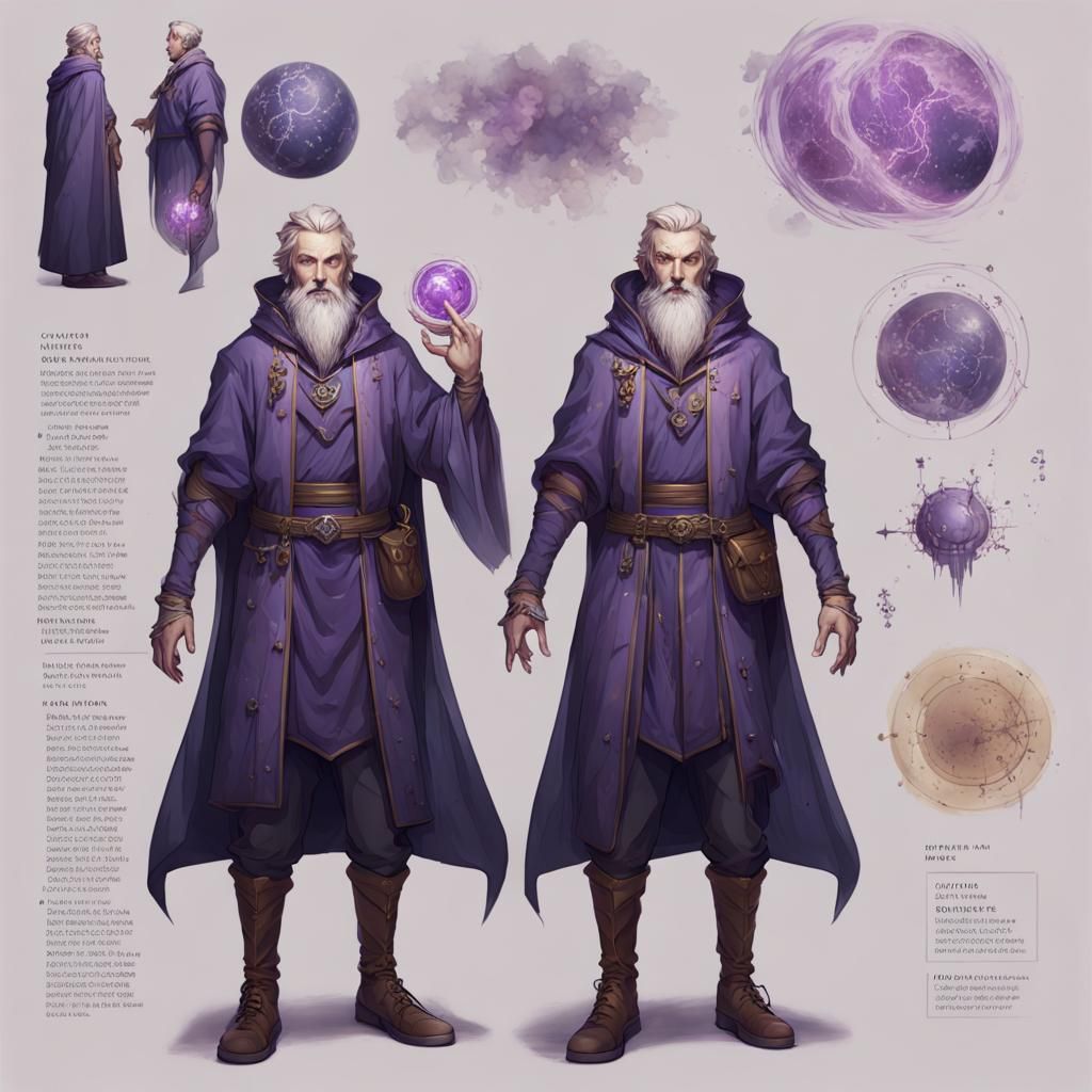 D&D Male Wizard Character Sheet Concept Art
