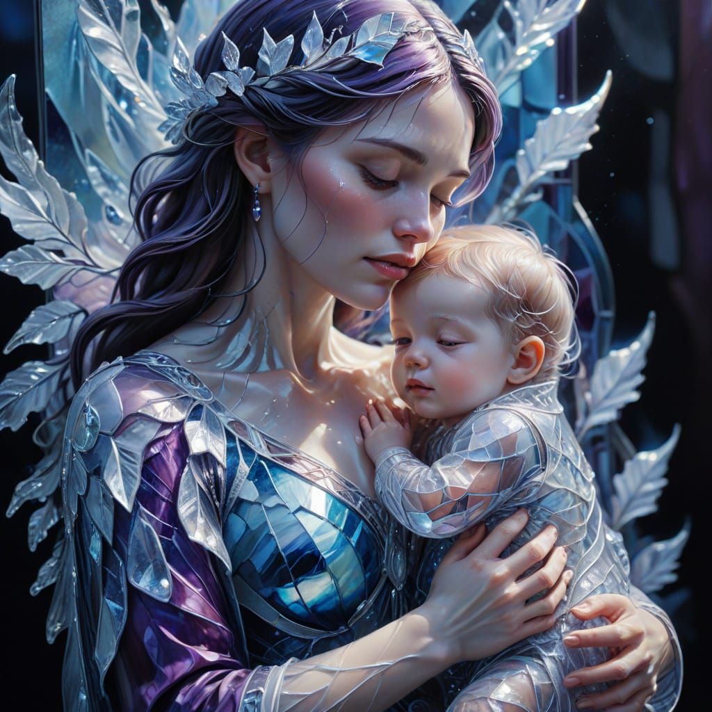 Ice Mother and Child in Stained Glass Style