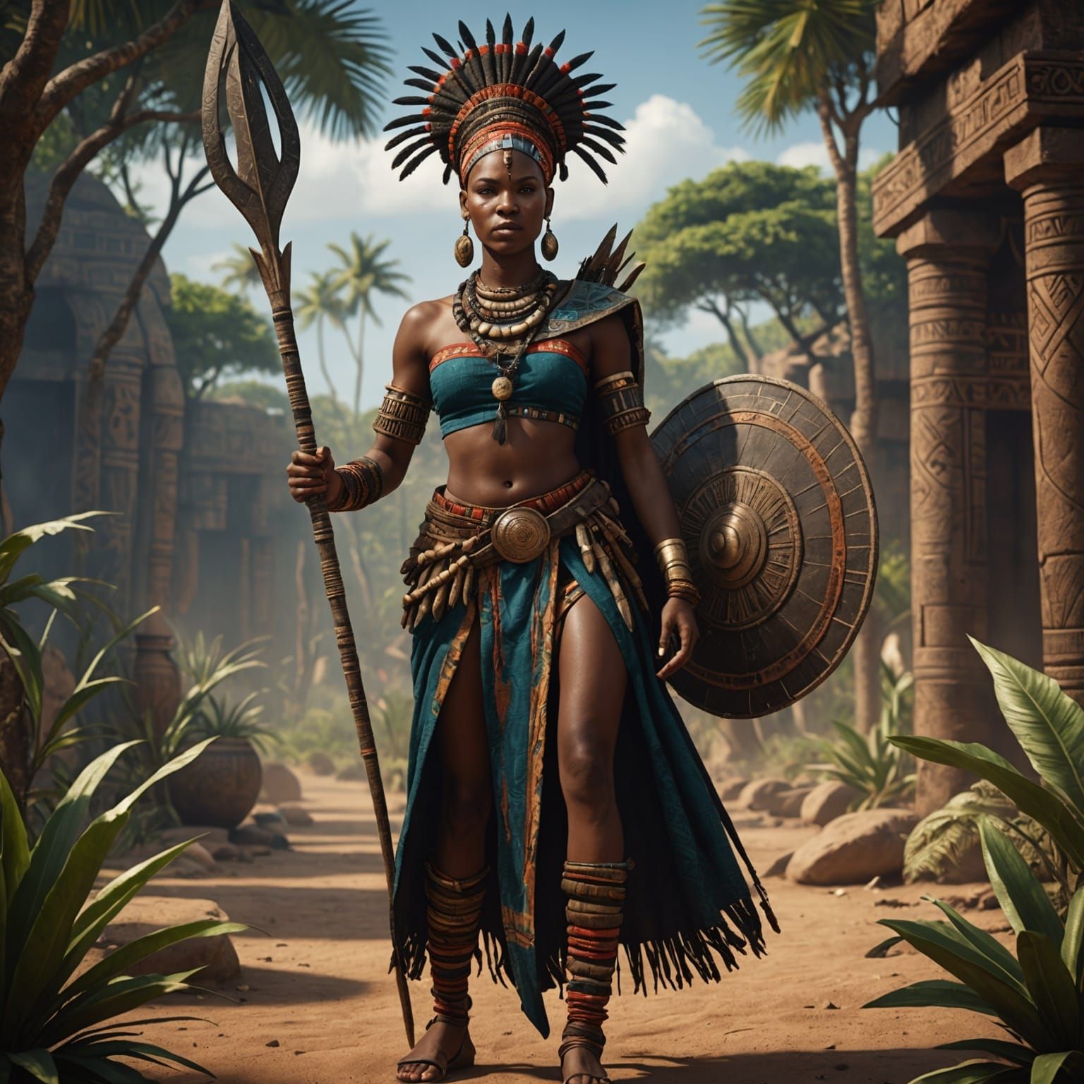 Black Woman Warrior in African Tribal Dress