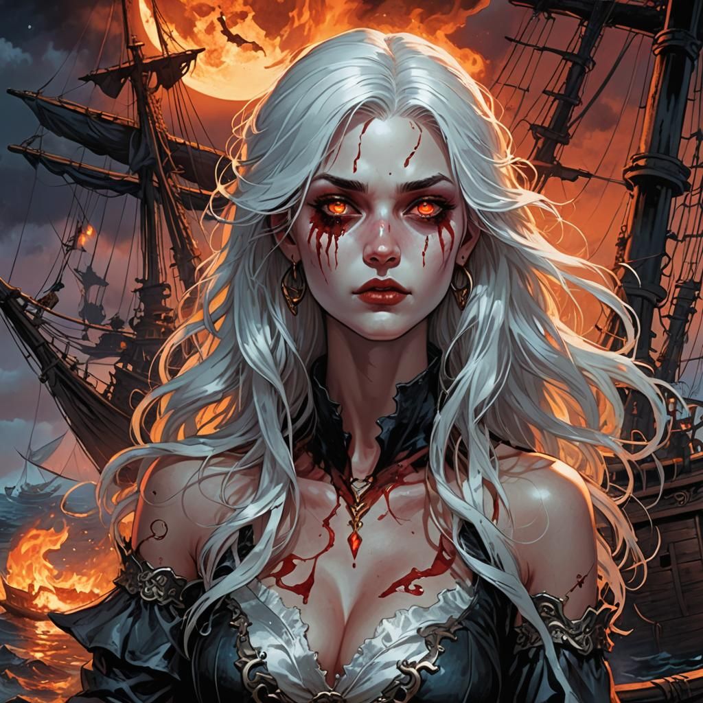 Horned Vampire Child on Burning Pirate Ship