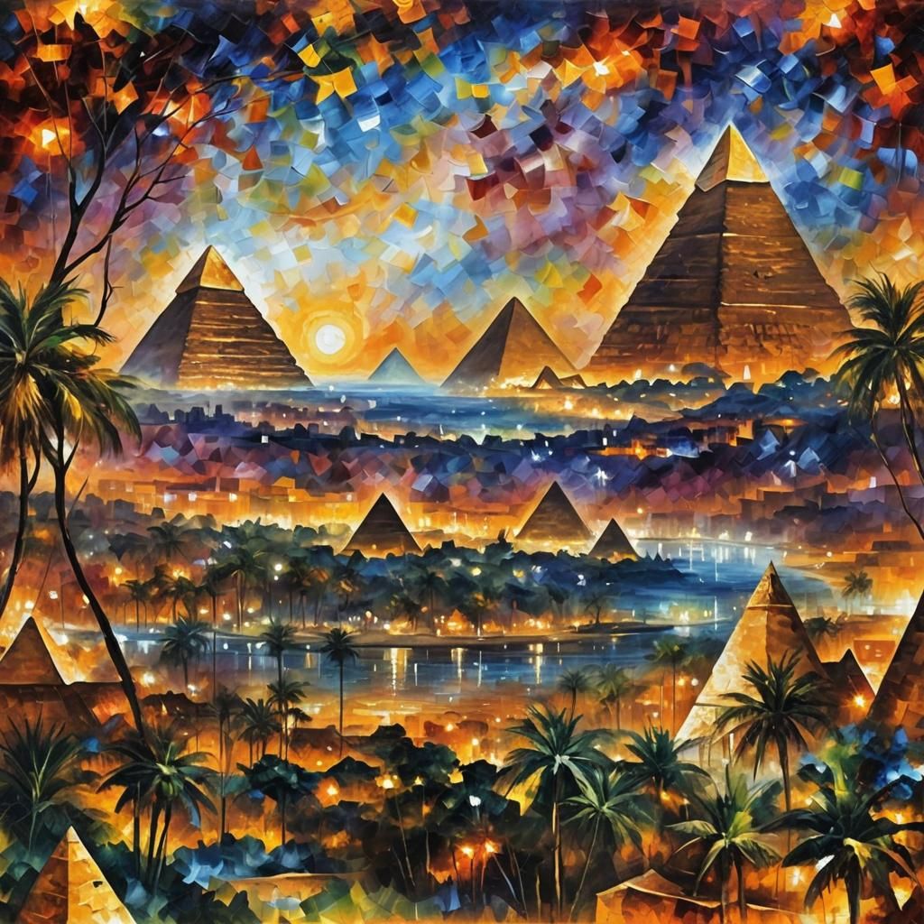 Egyptian Pyramids in Impressionistic Style