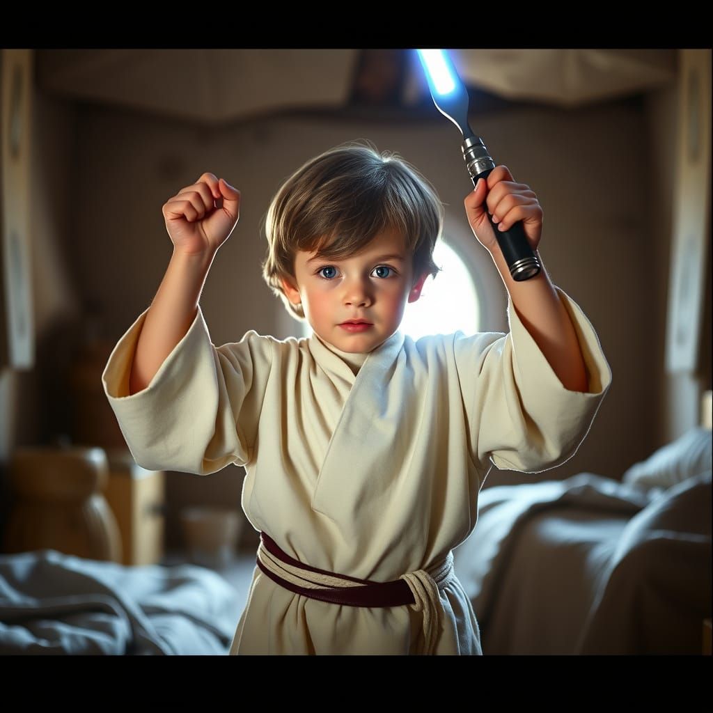 Young Luke's Lightsaber Fork in Cinematic Tone