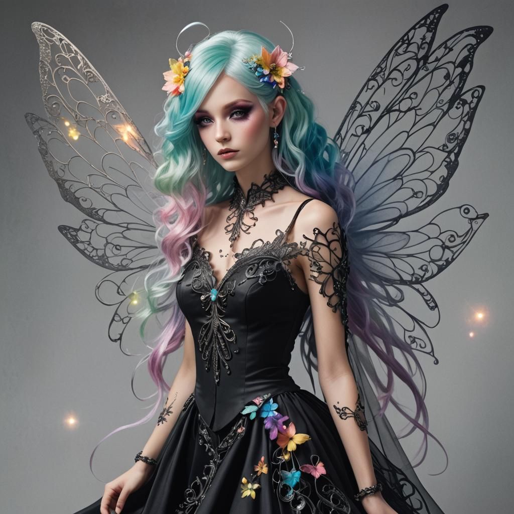 Beautiful Fairy Sorceress with Rainbow Hair