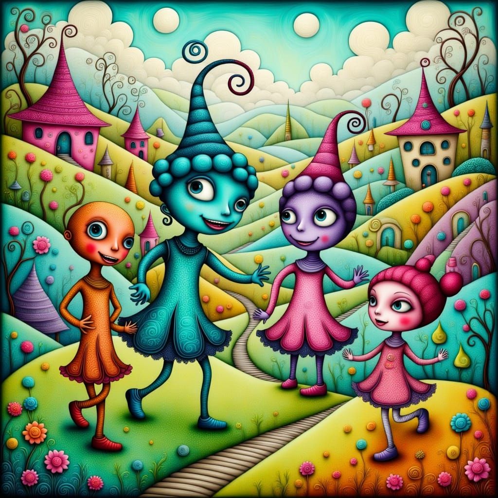 Whimsical Creatures in a Colorful Dreamscape