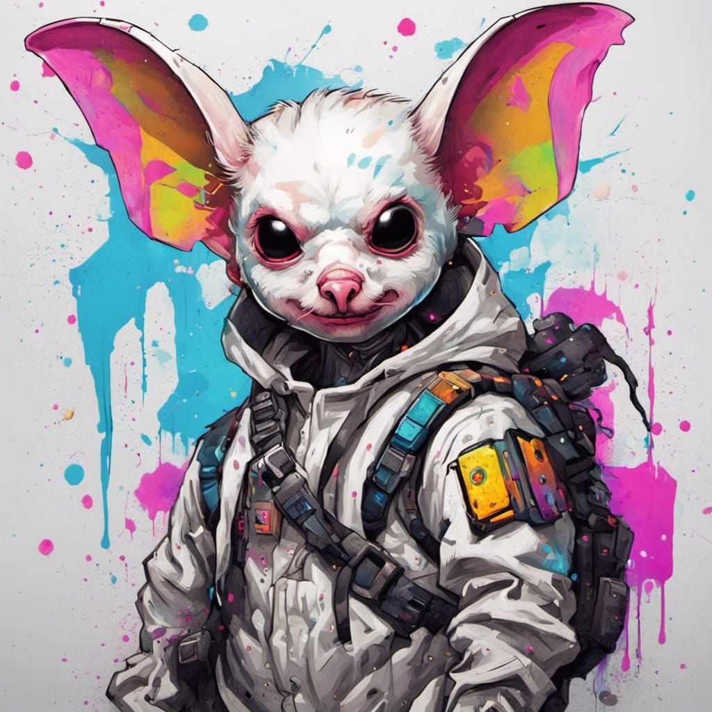 Cyberpunk Honduran White Bat Graffiti Art