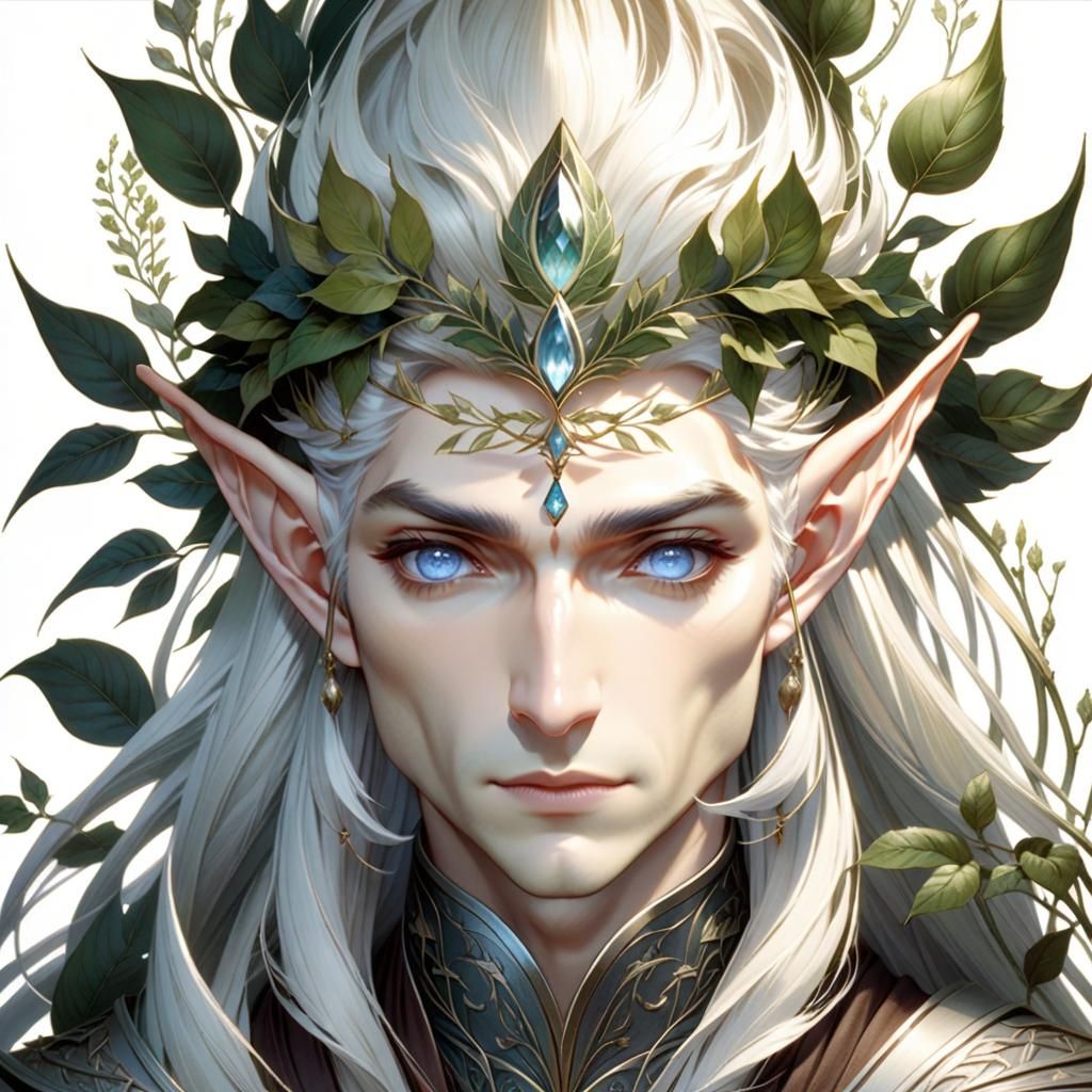 Ethereal Elf Drawing in Detailed Foliage Style