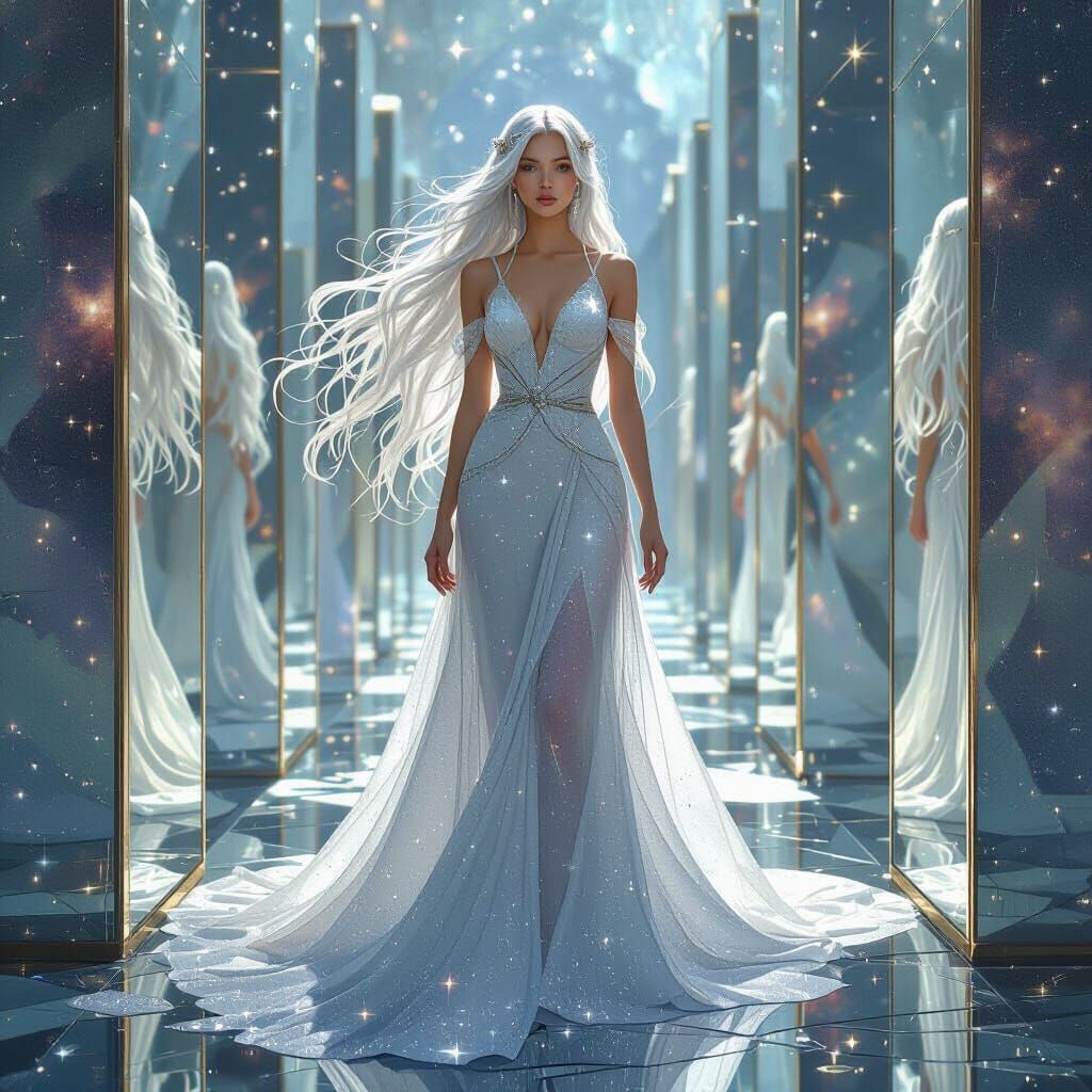 Celestial Goddess in Shattered Galaxy Hall, Art Deco Style