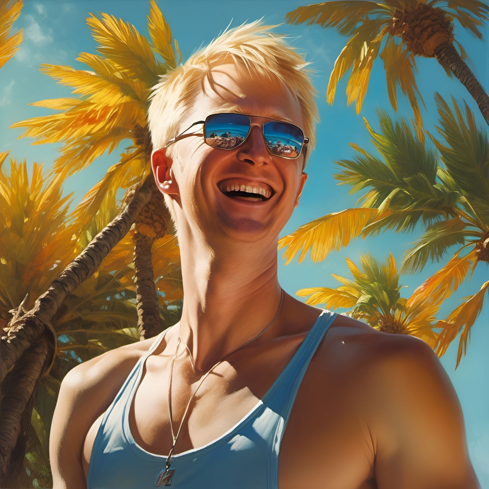 Happy Man on Sunny Day, Pin-Up Art Style