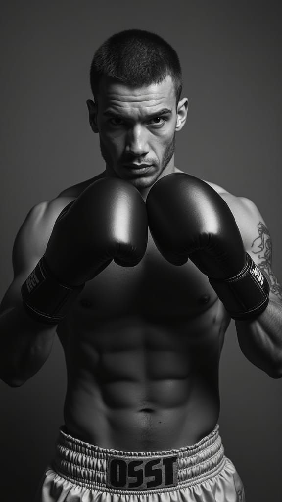 Intense Black and White Portrait of a Boxer