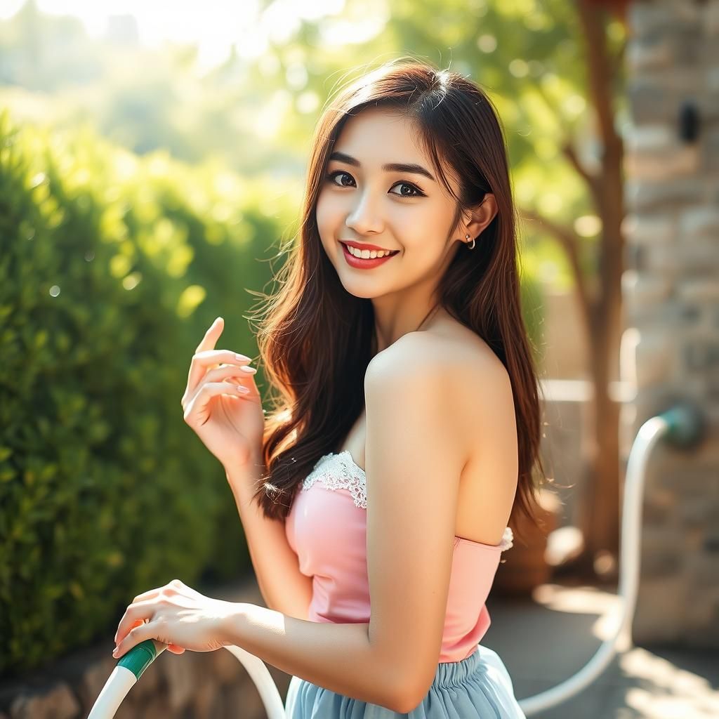 Candid Portrait of Young Woman in Sunny Garden