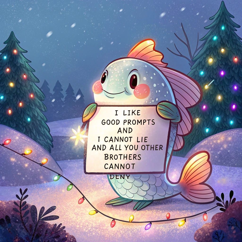 Bioluminescent Fish Christmas Card with Funny Sign