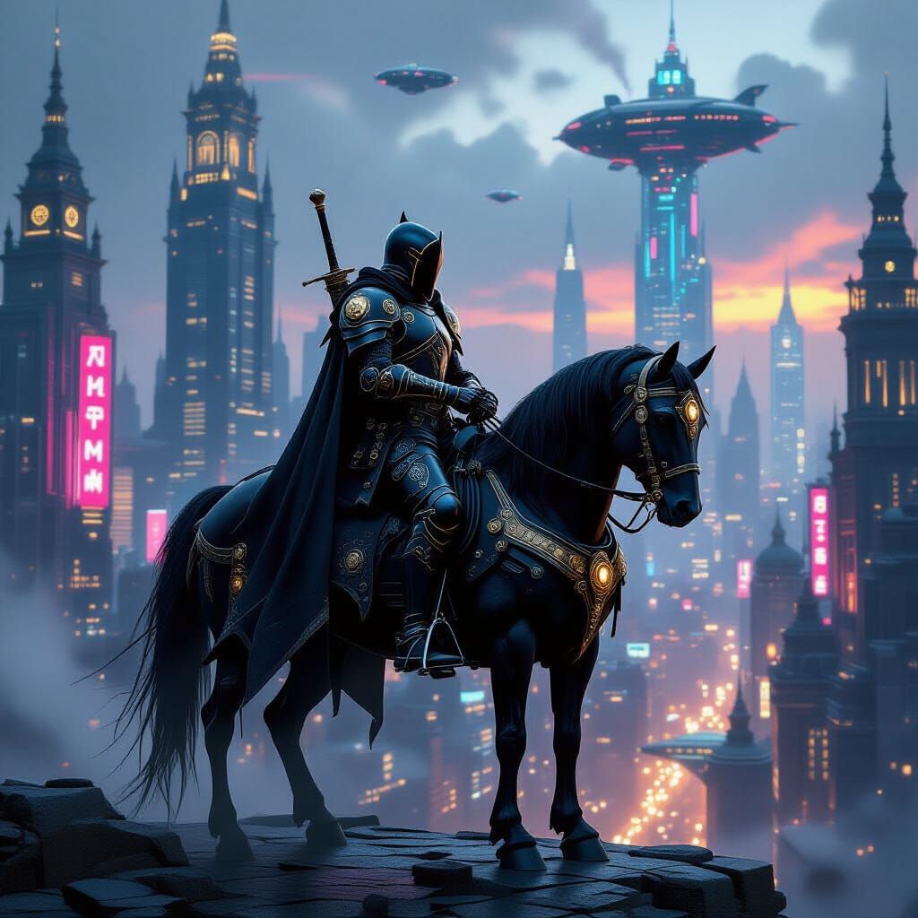 Dark Knight Surveys Futuristic Cyberpunk City