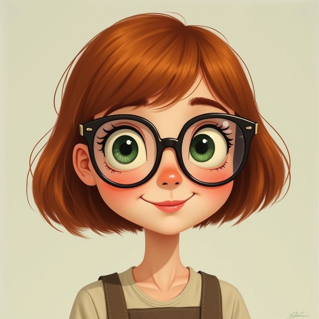 Innocent Cartoon Beauty with Whimsical Glasses