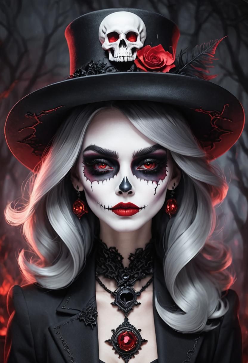 Gothic Woman in Neon Forest for Halloween