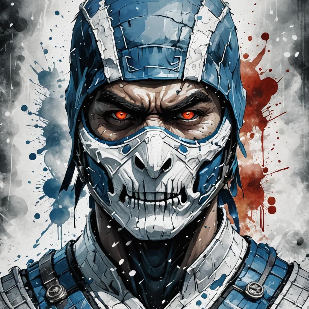 Scary Sub-Zero Skull Face in Chinese Painting Style