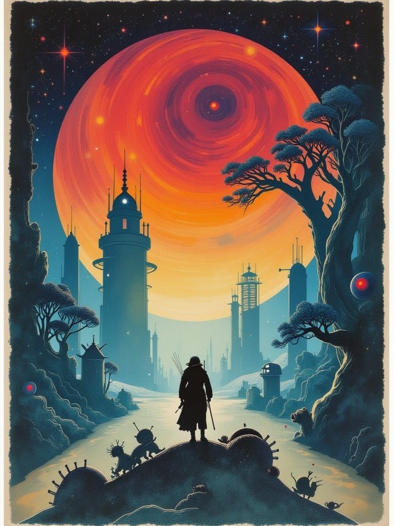 Retro Futuristic Sci-Fi Movie Poster in Luminous Watercolor ...