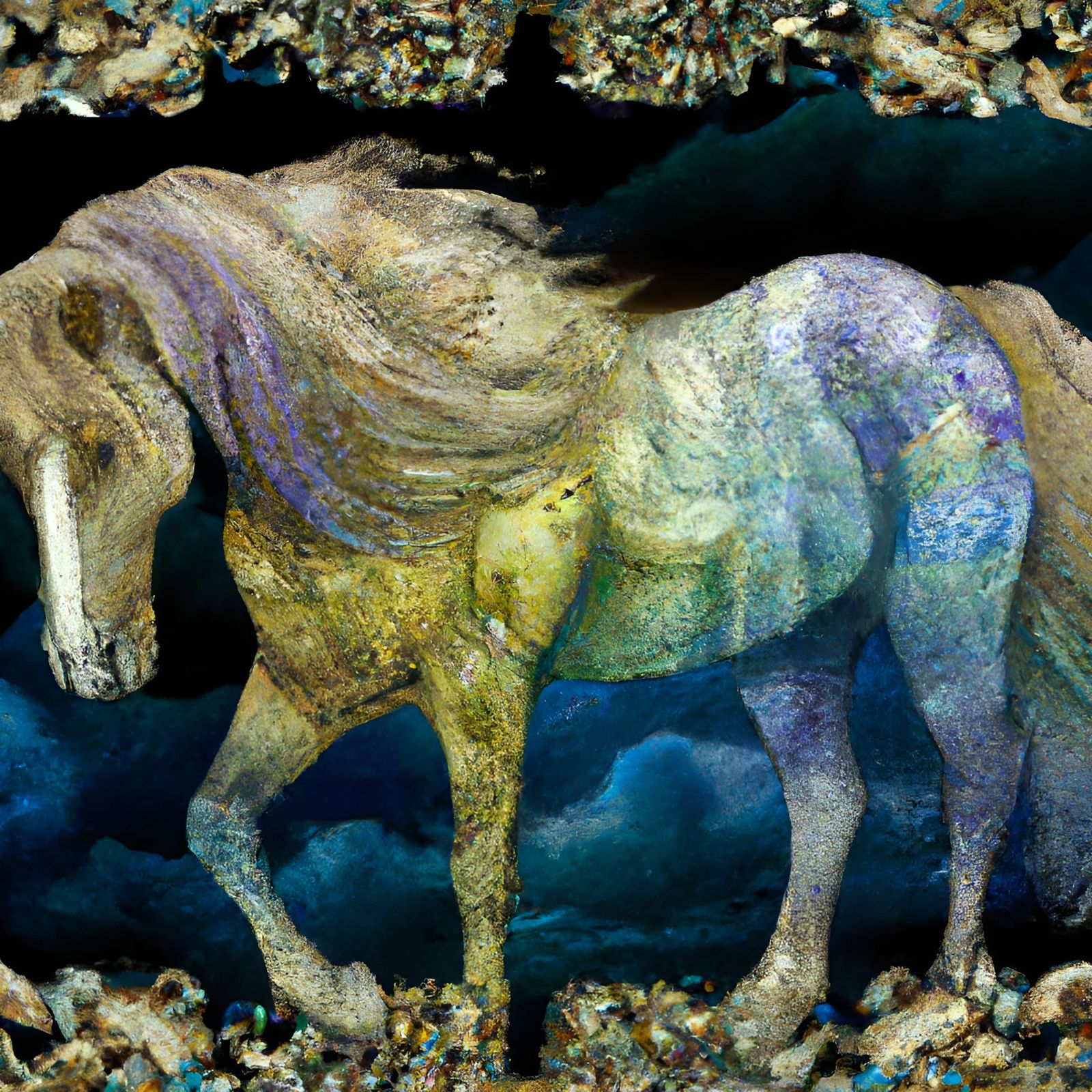 Stained Glass Wild Horses in Kaleidoscope of Color