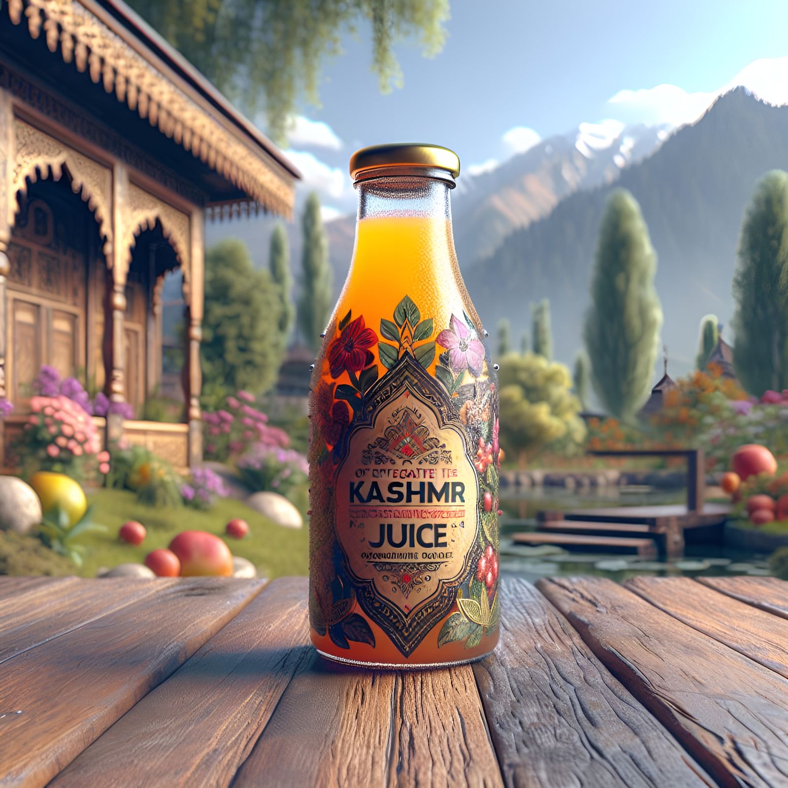 Inviting Kashmir Exotic Fruit Juice Bottle in Garden