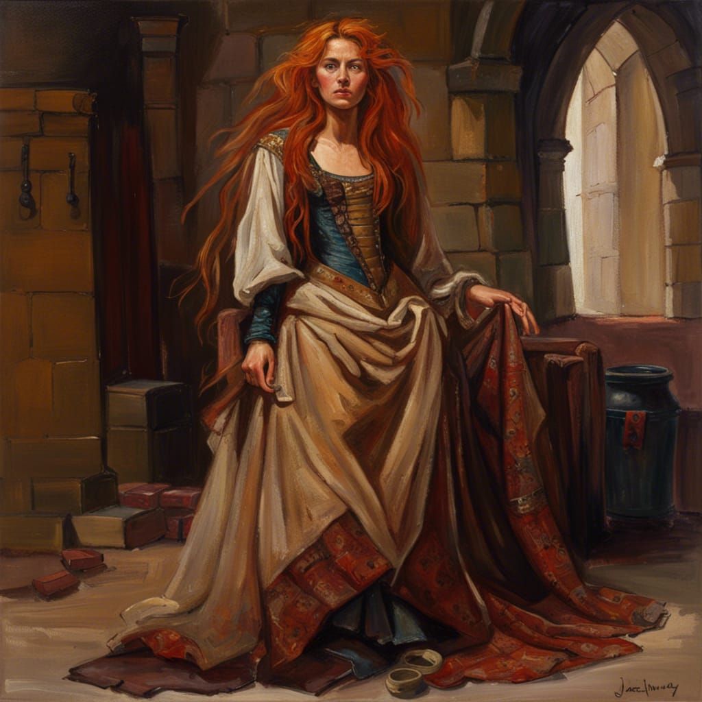 Medieval Woman in Vivienne Westwood Dress, Oil Painting