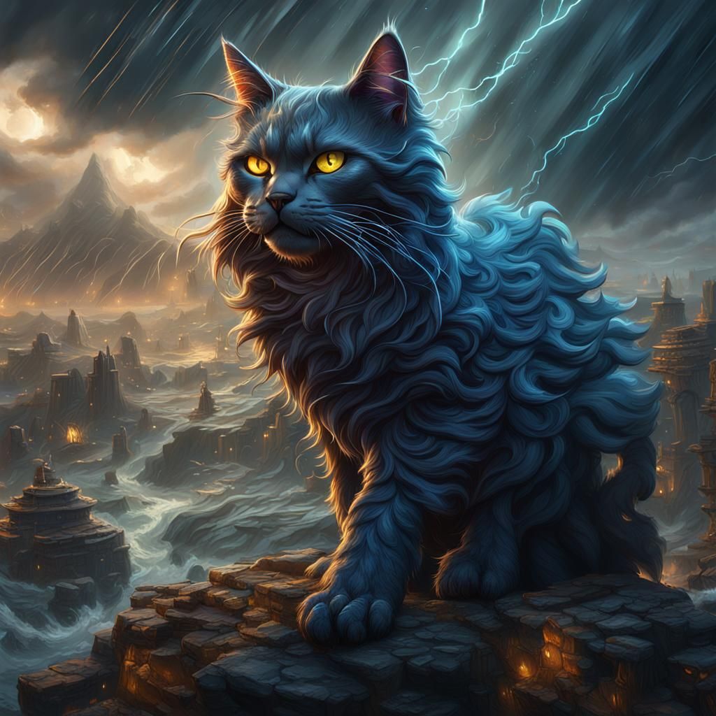 Fantastical Storm Cat: Detailed Matte Painting