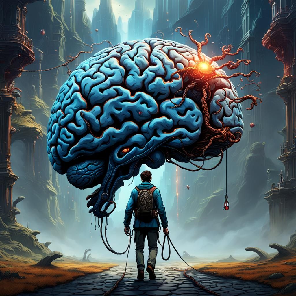 Man Walks Brain on Leash: Fantasy Concept Art