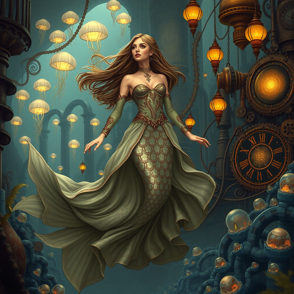 Steampunk Mermaid in Underwater Atlantis