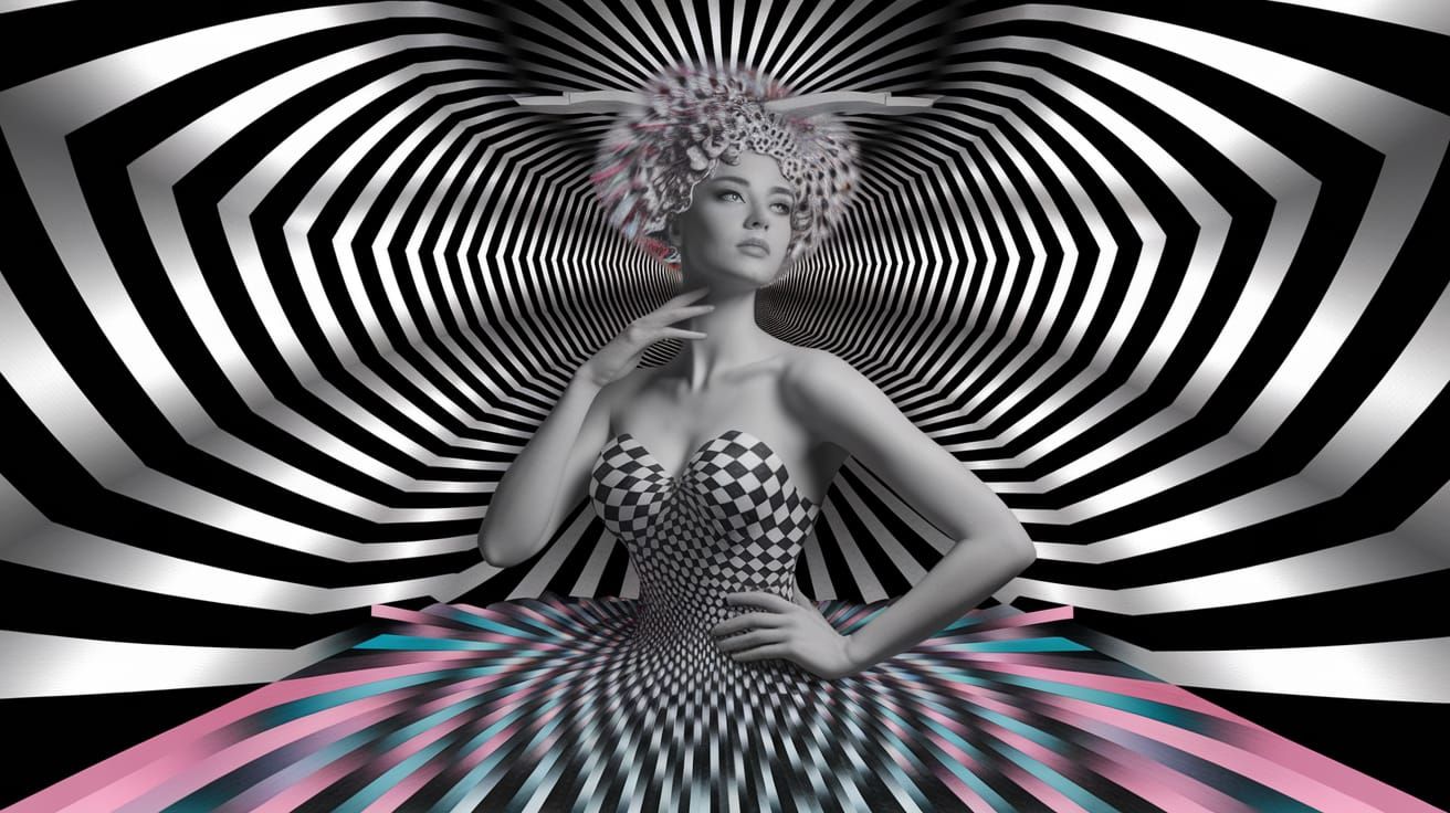 Ethereal Woman in a Kaleidoscopic Dress