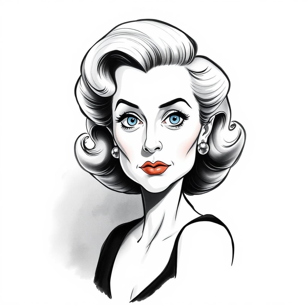 Bette Davis 1940s Portrait Minimalist Line Art