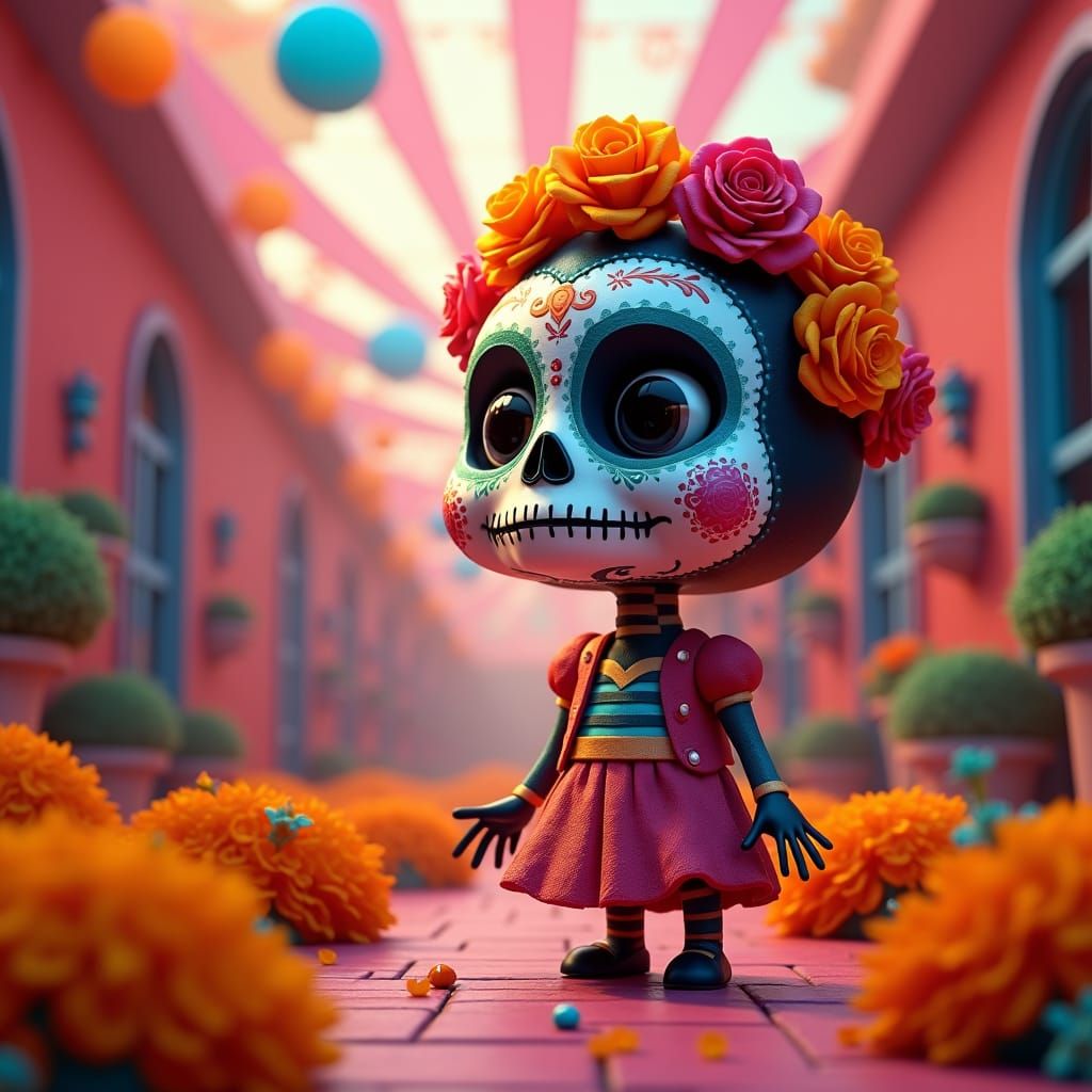 Vibrant Dia de los Muertos Celebration: 3D Digital Art