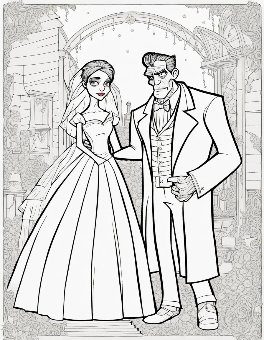 Frankenstein and Bride: A Pixar Coloring Page