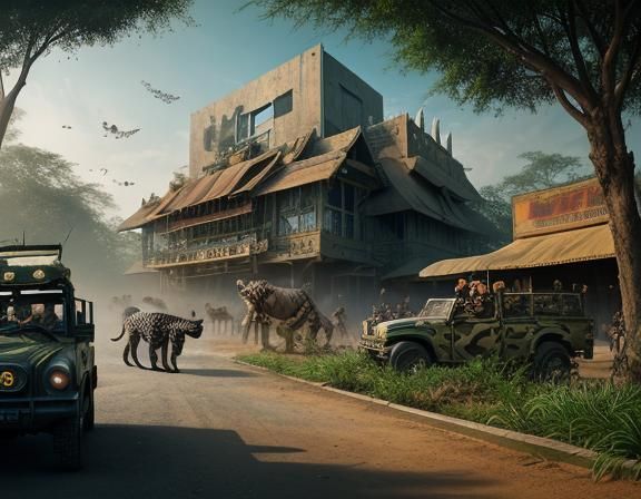 Futuristic Safari Park with Hyenas in Bangkok