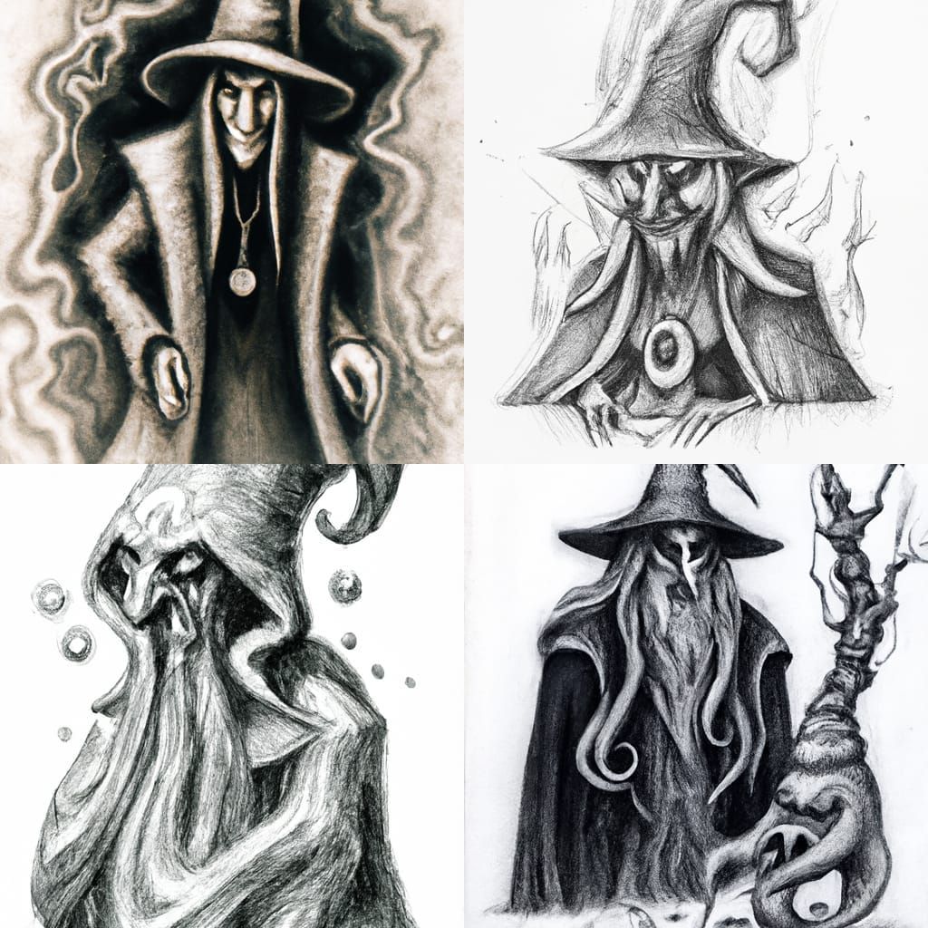 Eldritch Archartificer Wizard in Charcoal Drawing