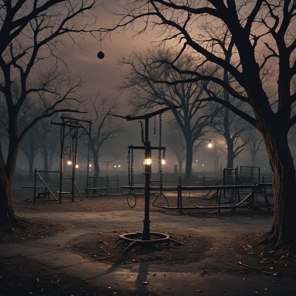 Ominous Abandoned Playground in Dark Fantasy Style