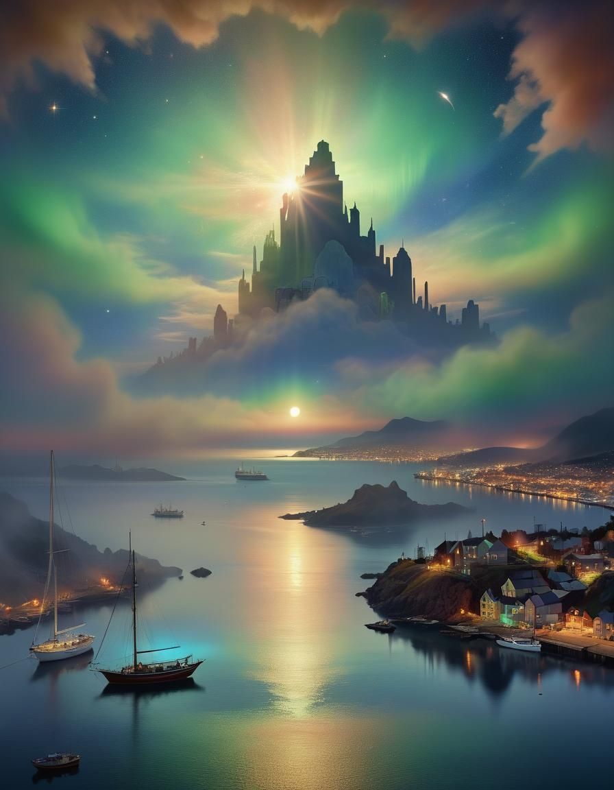 Astral Seascape with Geometric Elements