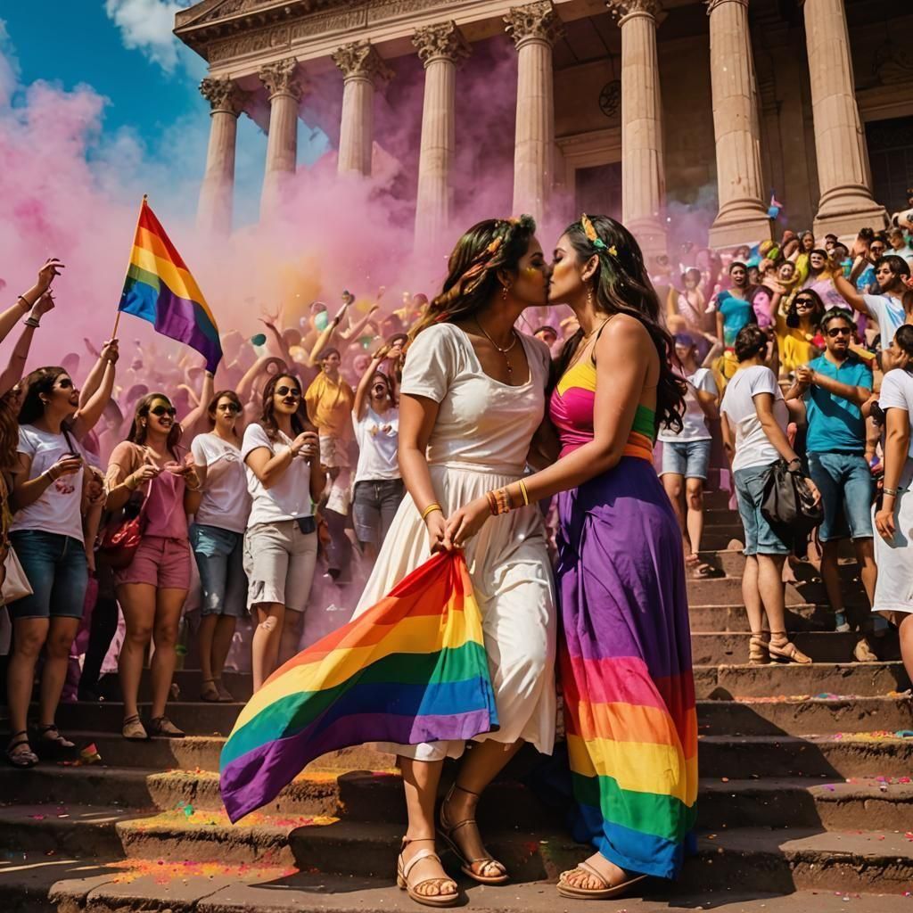 Rainbow Holi Festival Kiss Celebrates Love